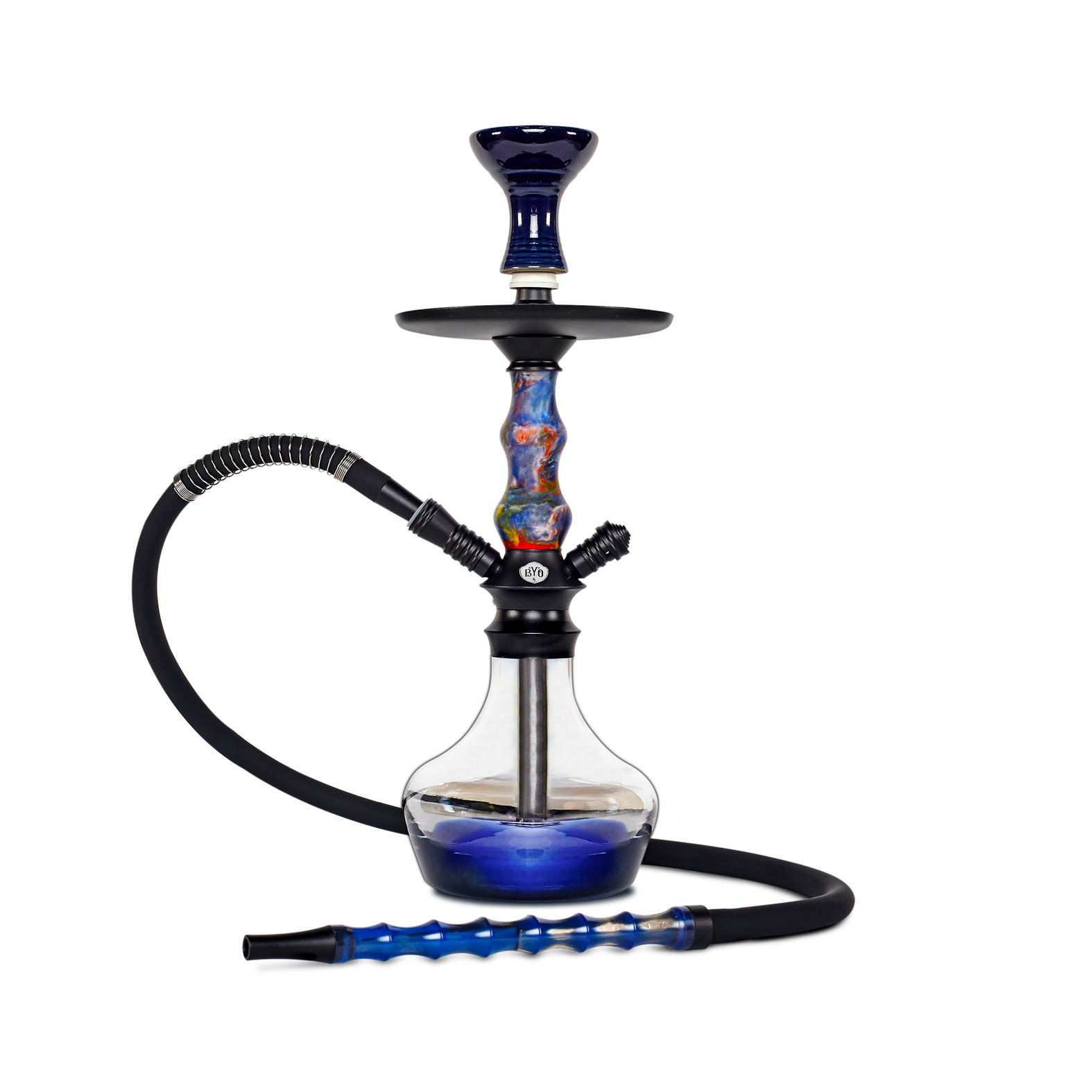 BYO Carnaval Hookah 17" blue stem clear base matching hose