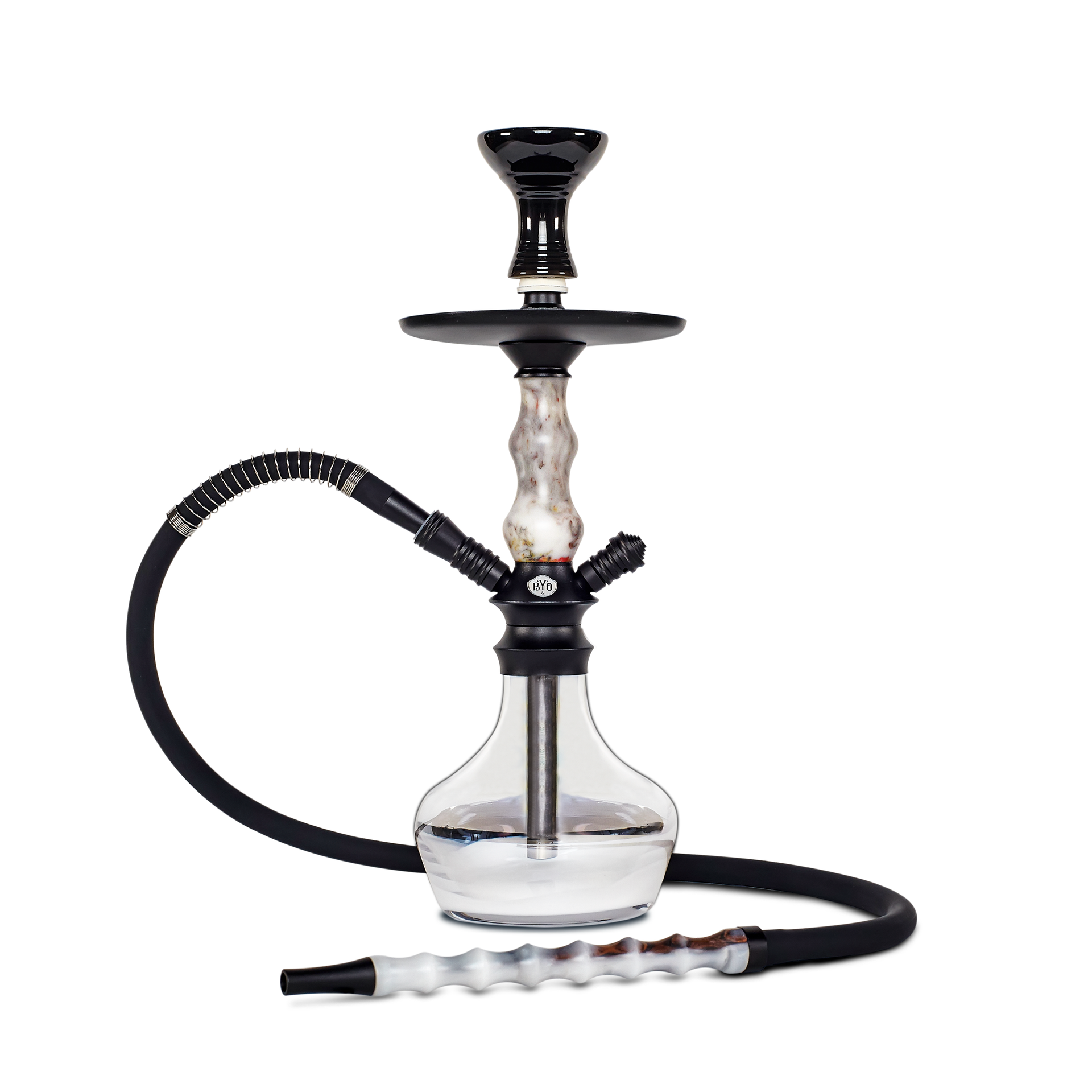 BYO Carnaval Hookah 17" white stem clear base matching hose