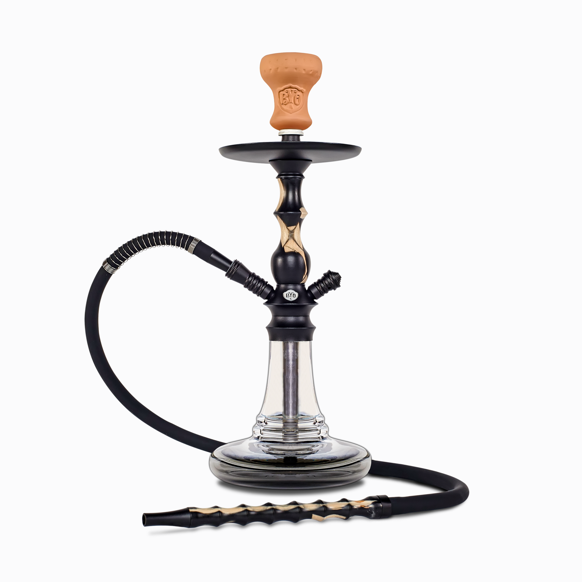 BYO Chika Hookah 19" black stem clear base matching hose