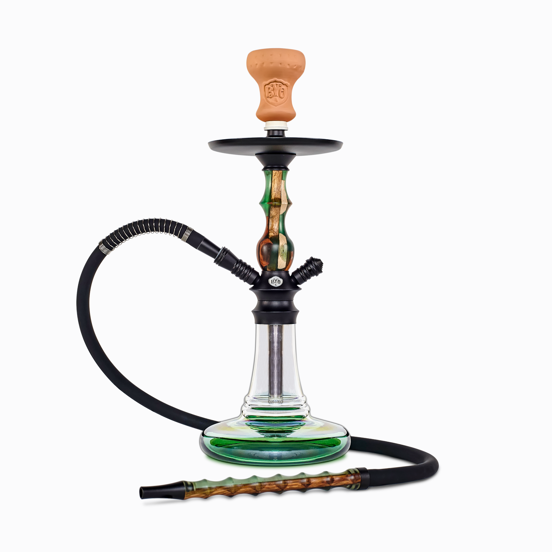 BYO Chika Hookah 19" green stem clear base matching hose