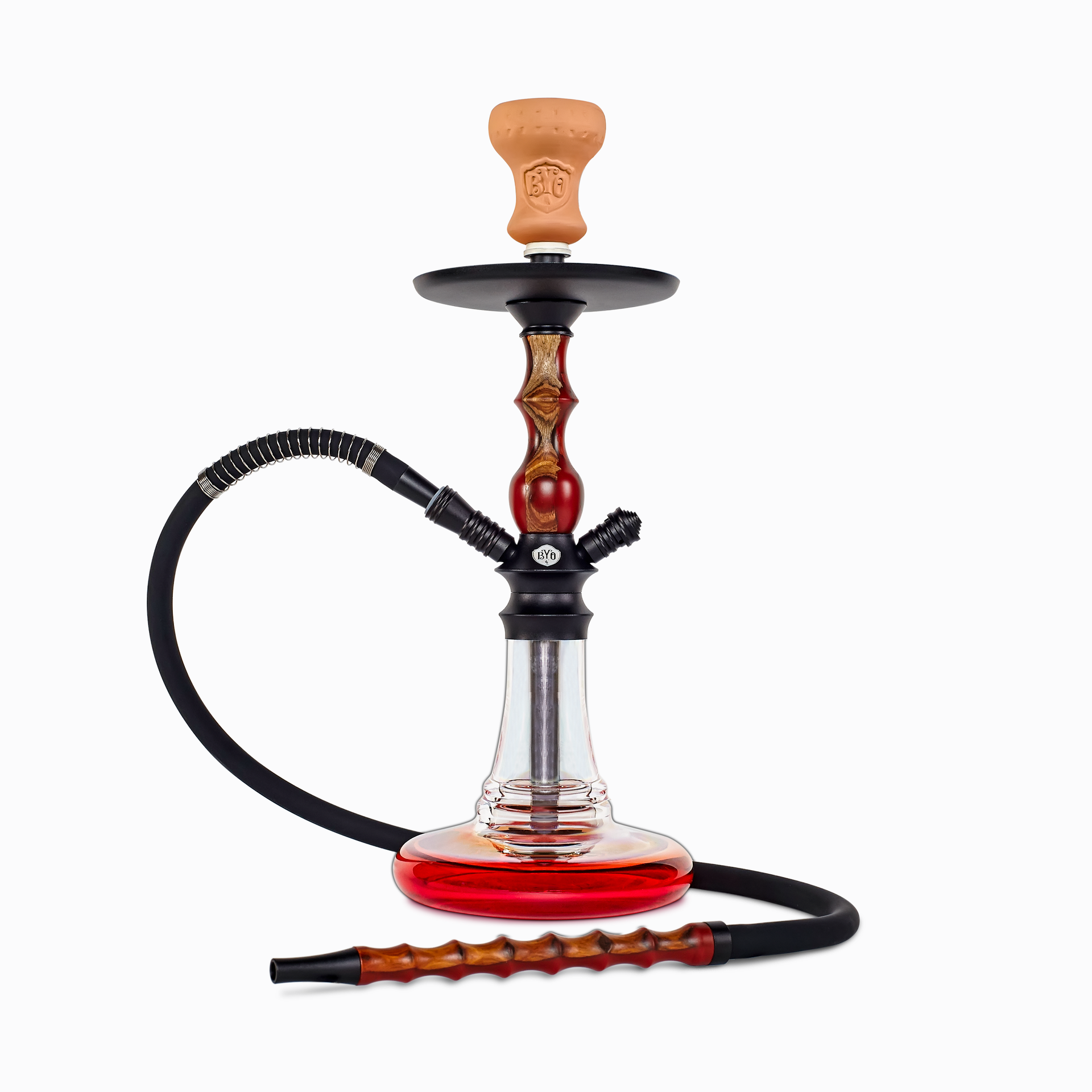 BYO Chika Hookah 19" red stem clear base matching hose