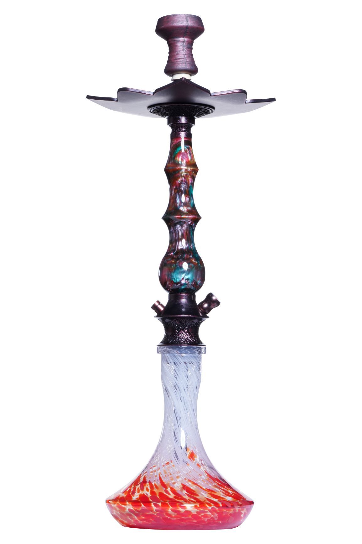 D Hookah Royal Red with Marble Red stem and red and white base