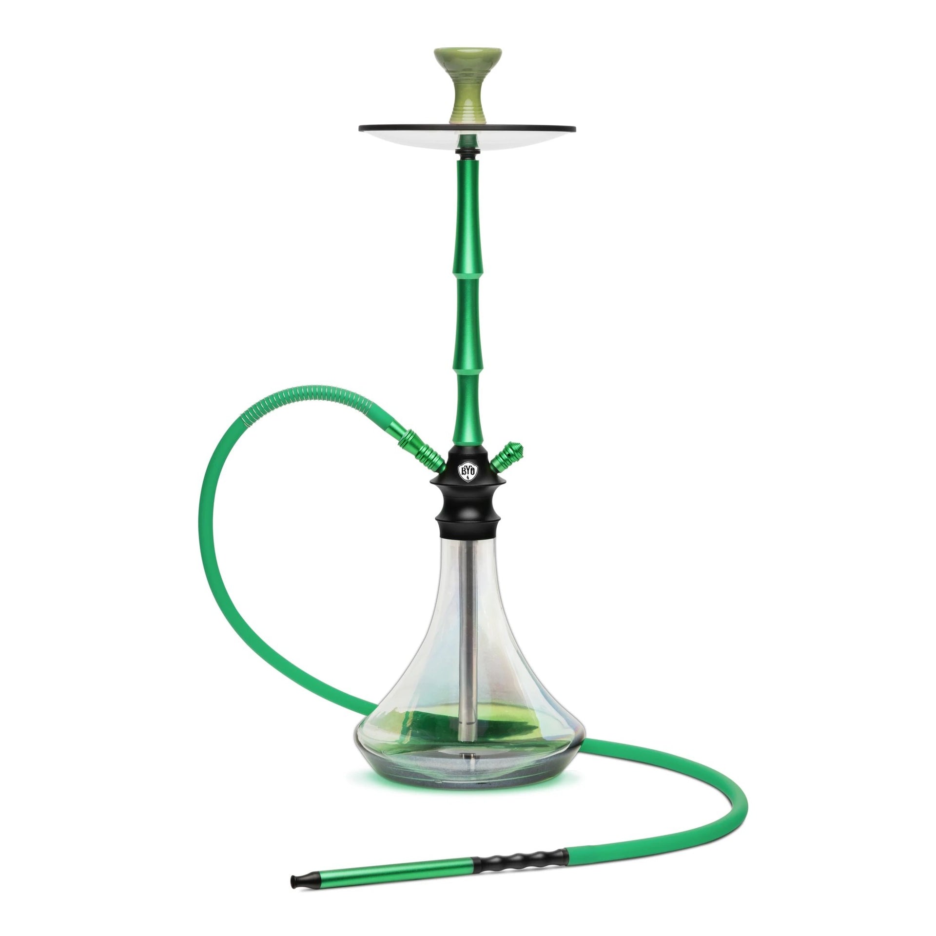 BYO Galaxy Hookah 32" green stem matching clear base and hose