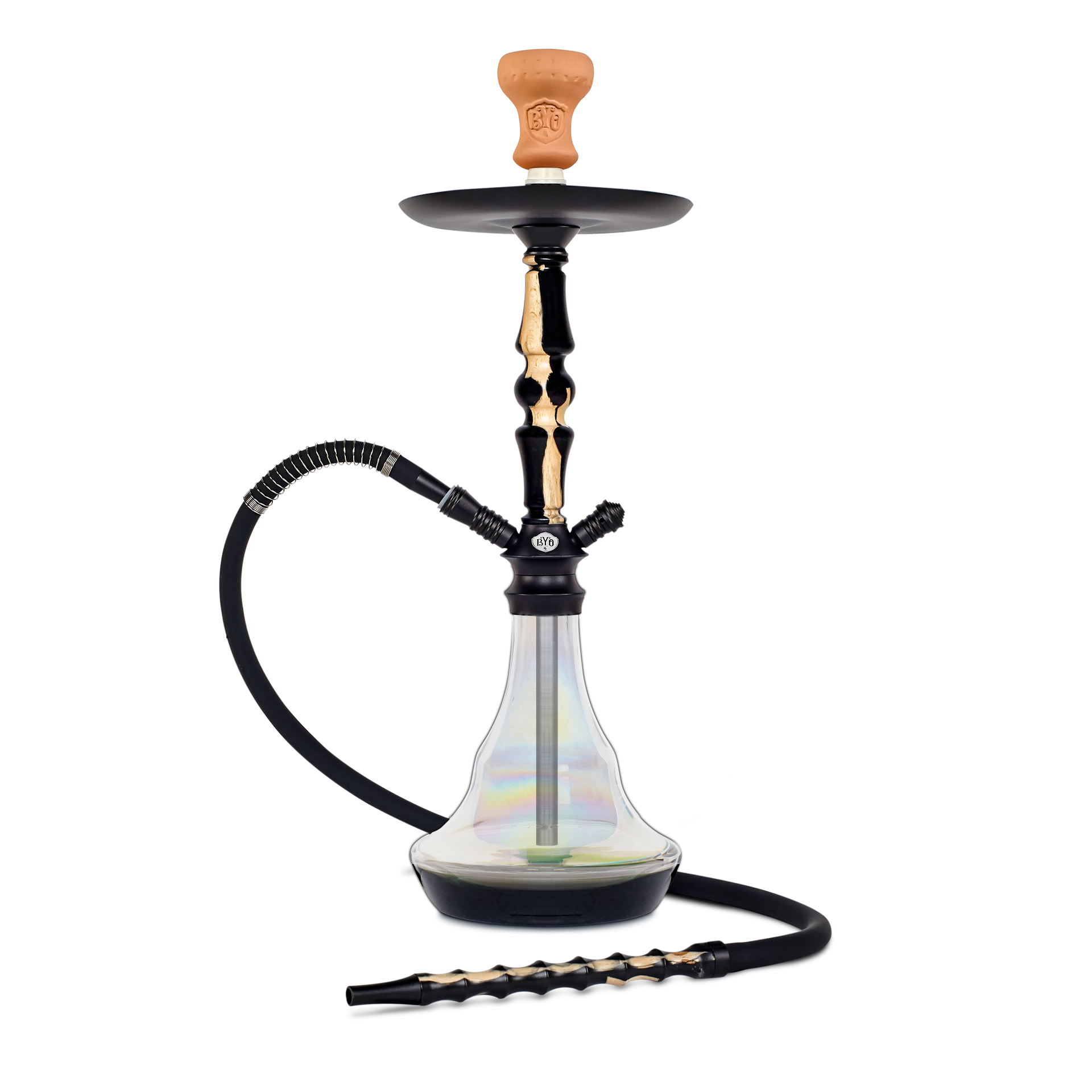 BYO Nobu Hookah 23" black wood stem matching base and wood handle hose