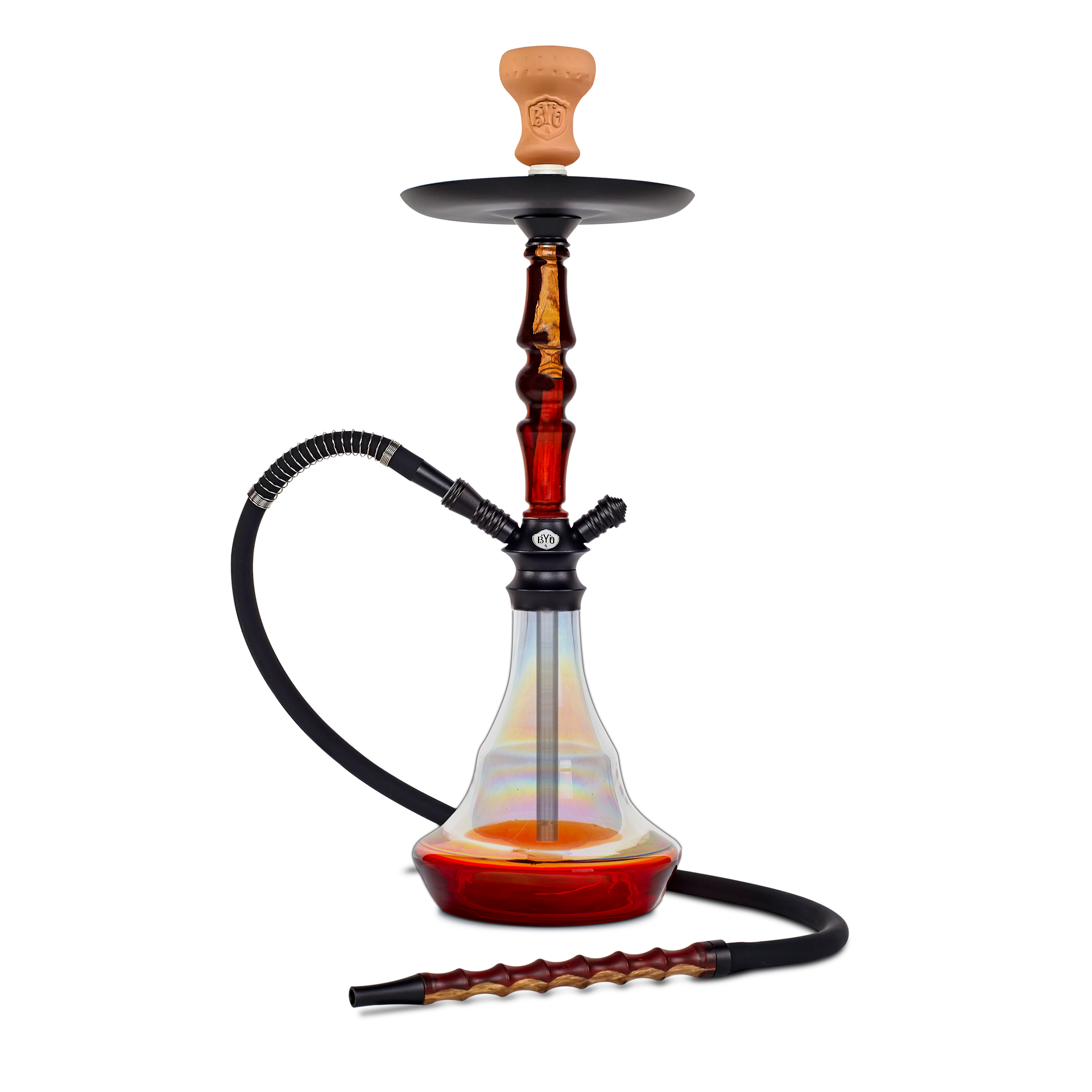 BYO Nobu Hookah 23" red wood stem matching base and wood handle hose