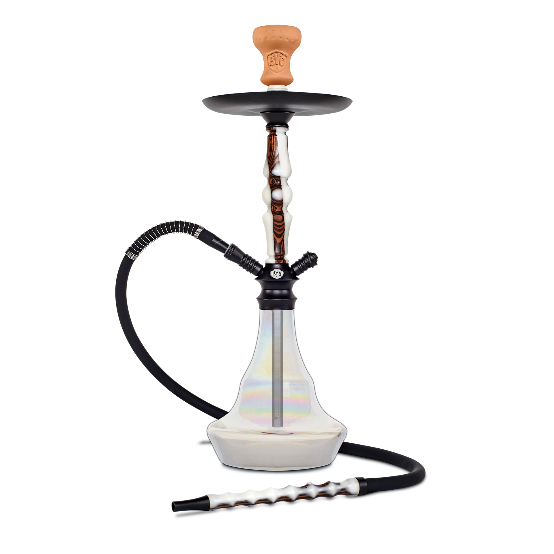 BYO Nobu Hookah 23" white wood stem matching base and wood handle hose