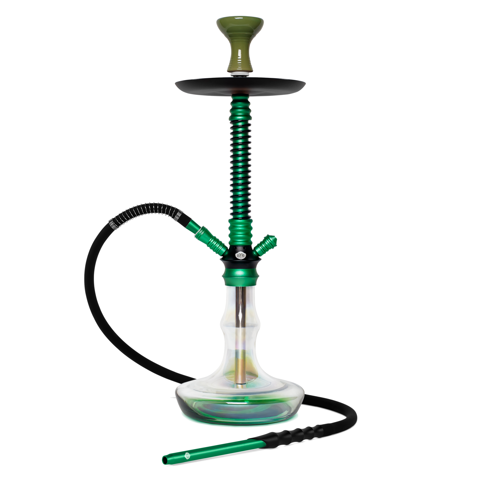 BYO Vantage Hookah 24" green spring stem matching clear base and hose