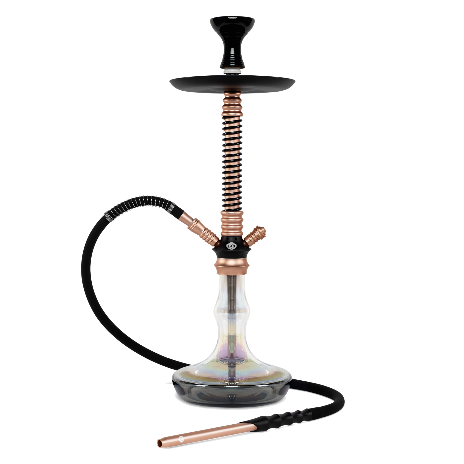 BYO Vantage Hookah 24" rose gold spring stem matching clear base and hose