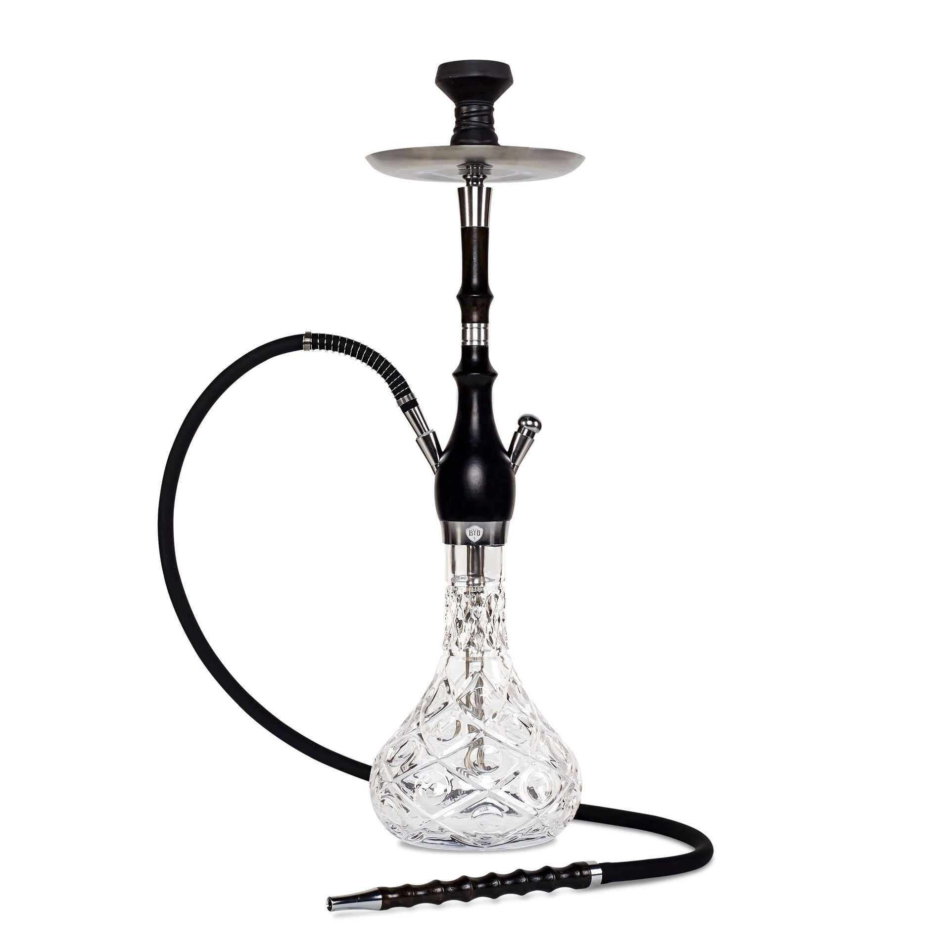 BYO Aria Hookah 28" Black wood stem clear base matching wood handle hose