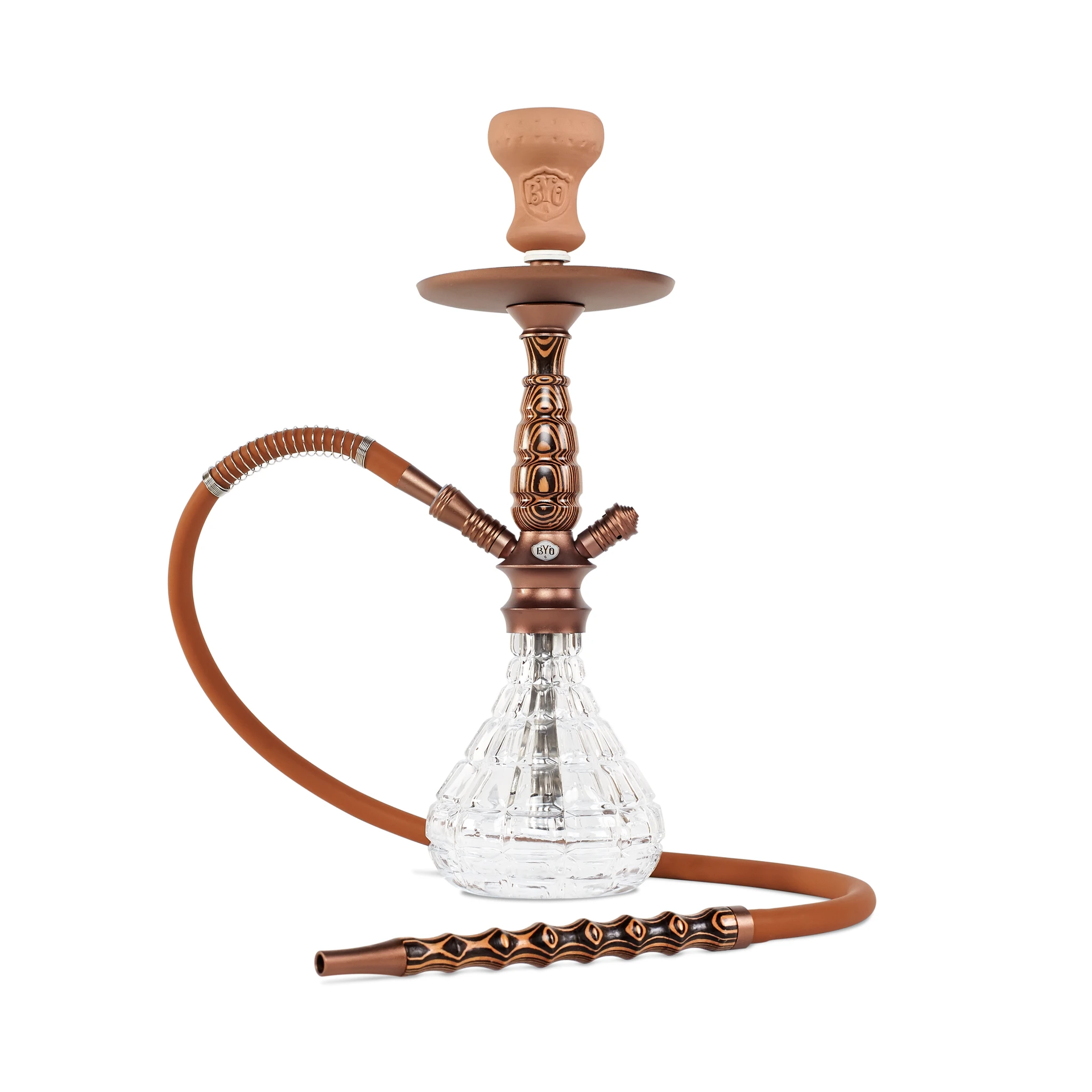 BYO Kayla Hookah 18" coffee wood stem clear base matching wood handle hose