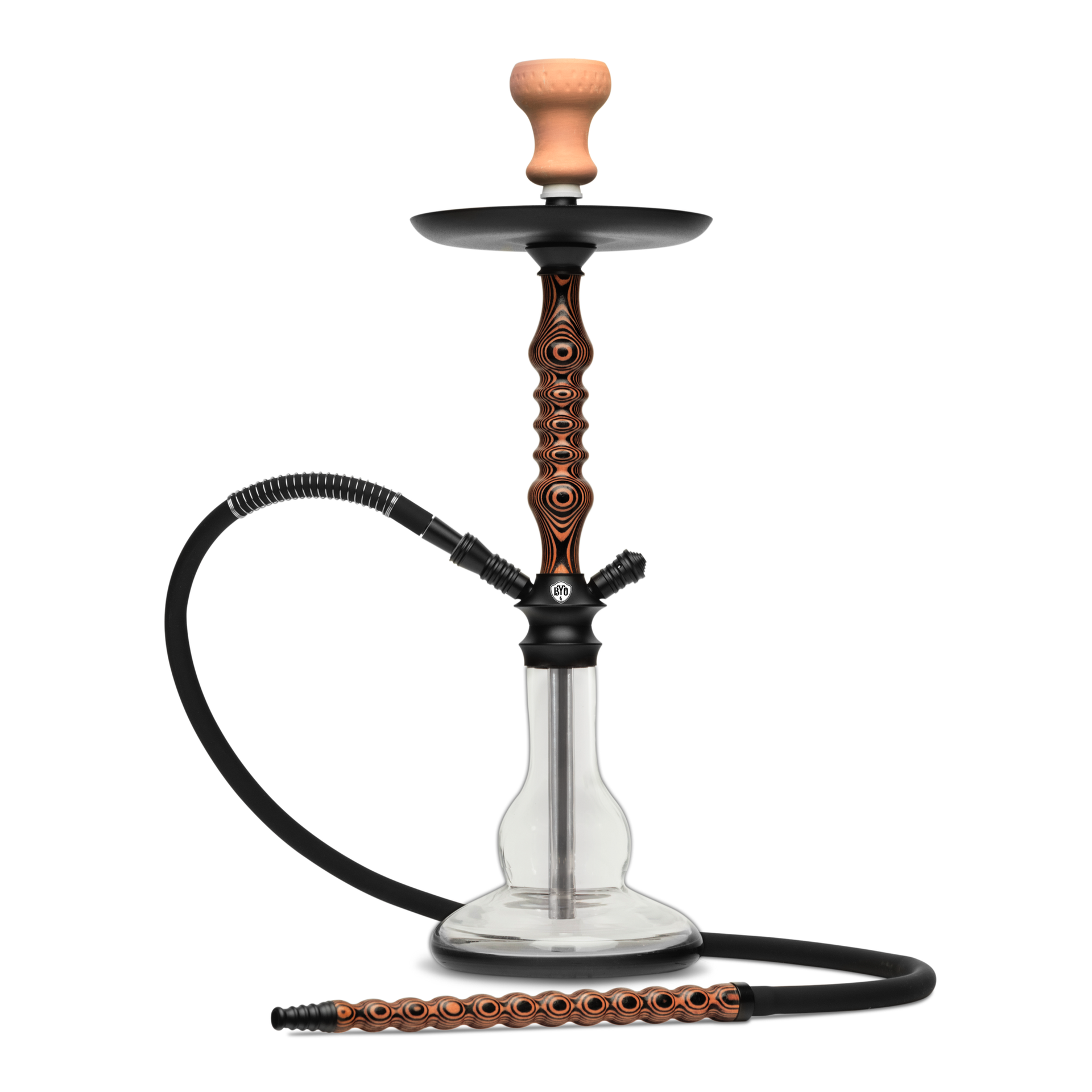 BYO Kirin Hookah 24" black wood stem matching base and wood handle hose