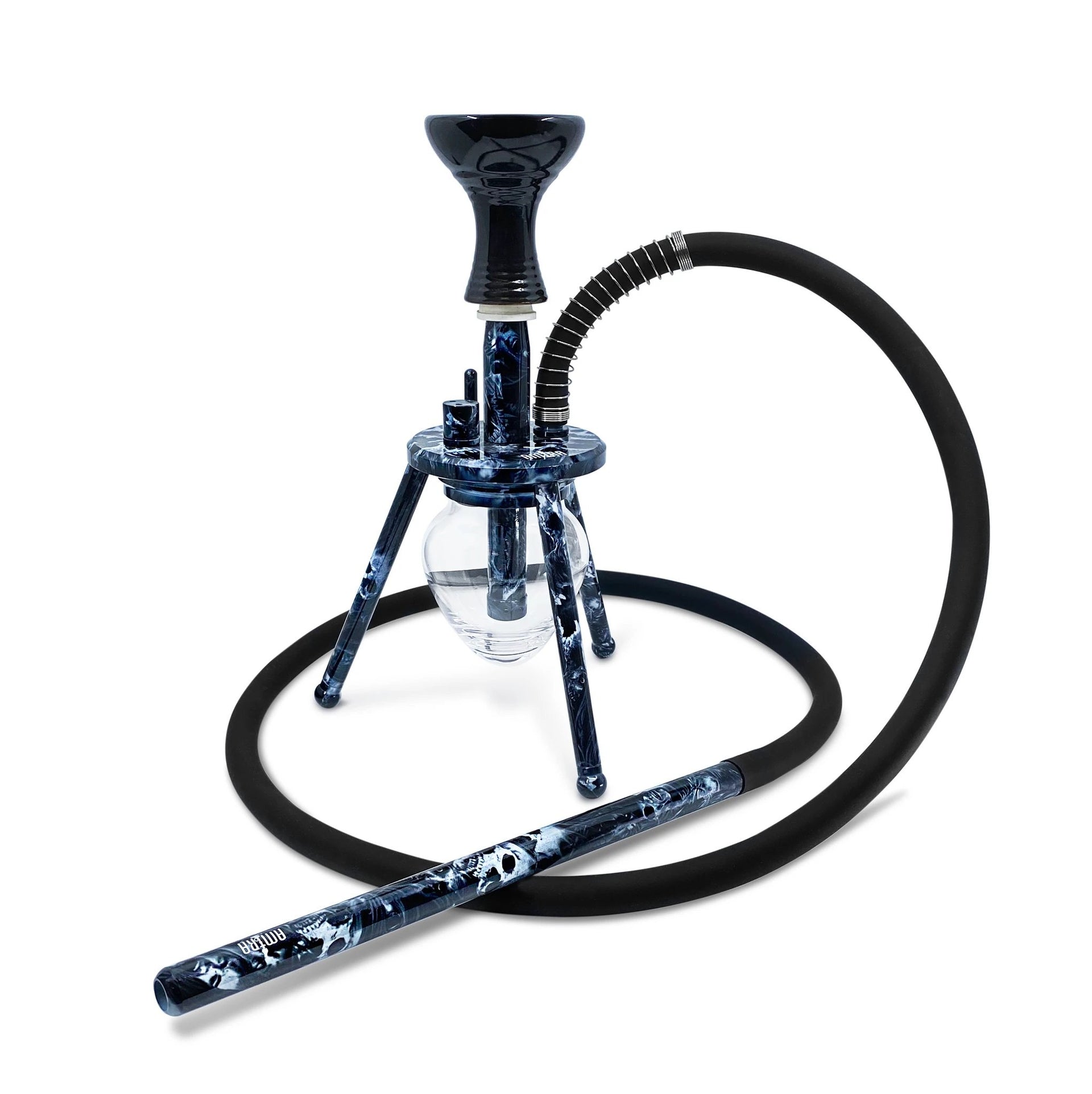 BYO Spider Hookah 12" skull design black and white matching handle hose