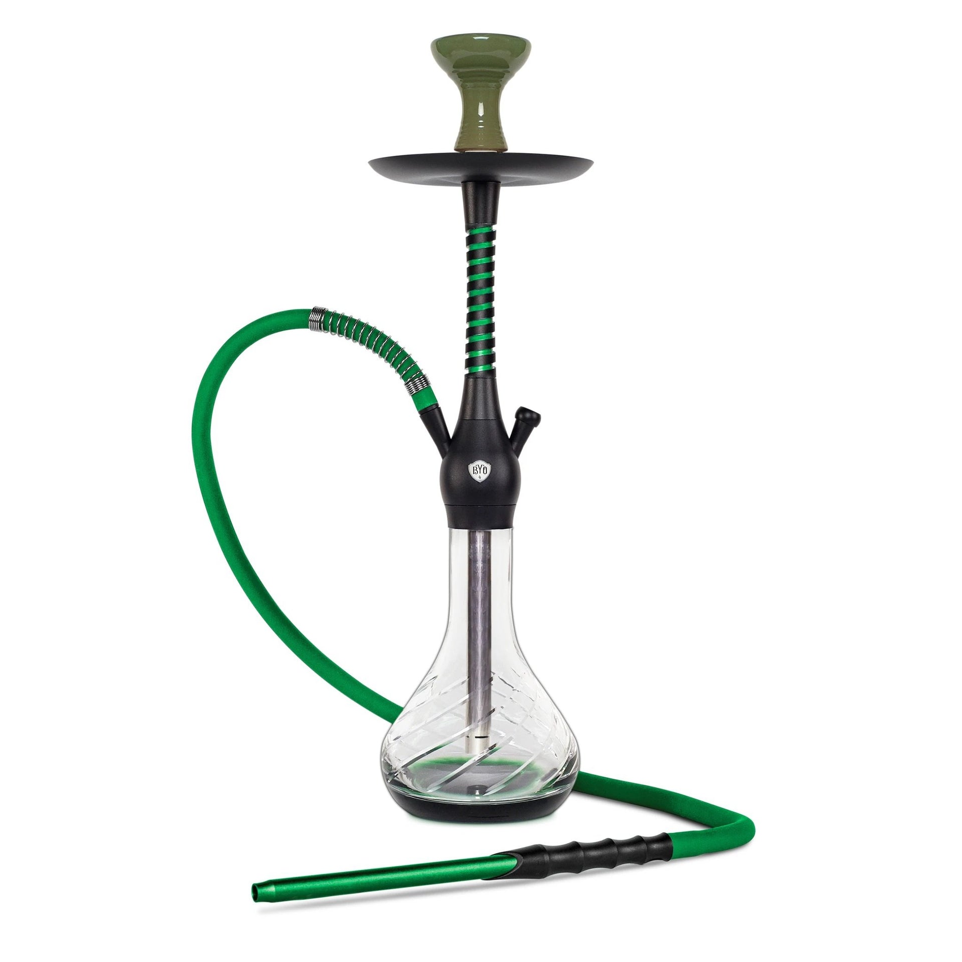 BYO Spirex Hookah 22" green stem matching clear base and hose