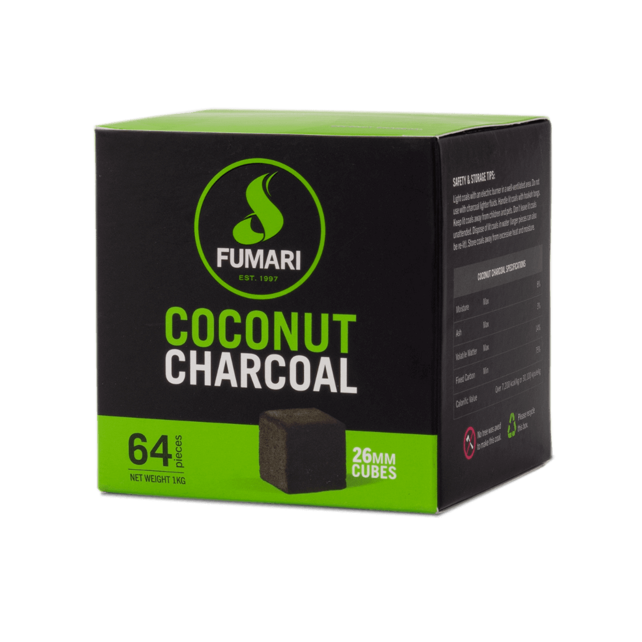 Fumari 26mm Cubes Coconut Charcoal 64 Pieces