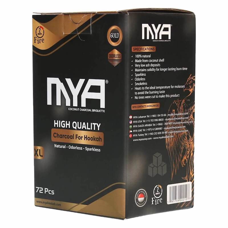 MYA Gold Coconut Hookah Charcoals - 72 Pieces