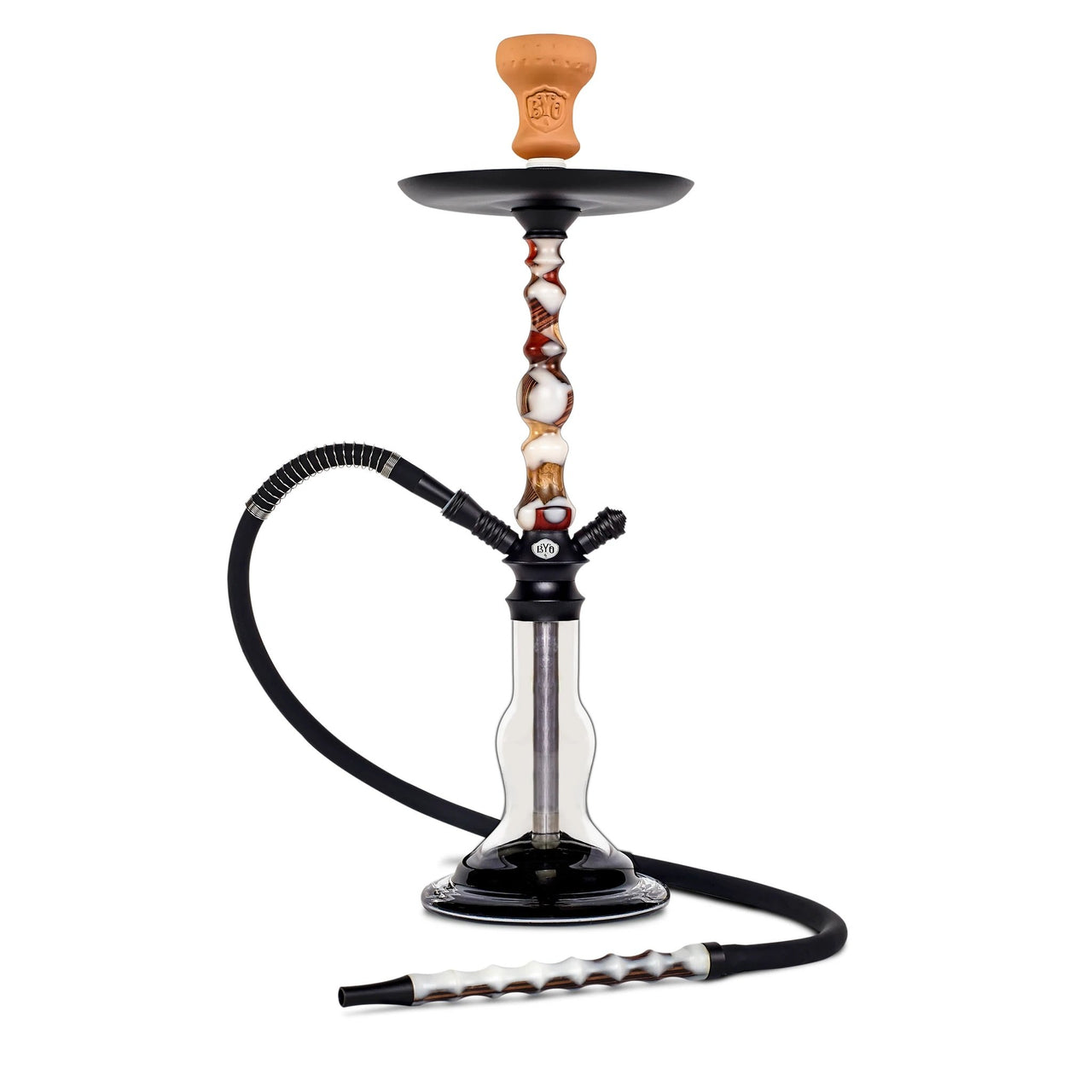 BYO Sophia Hookah 22" white wood stem clear base matching wood handle hose