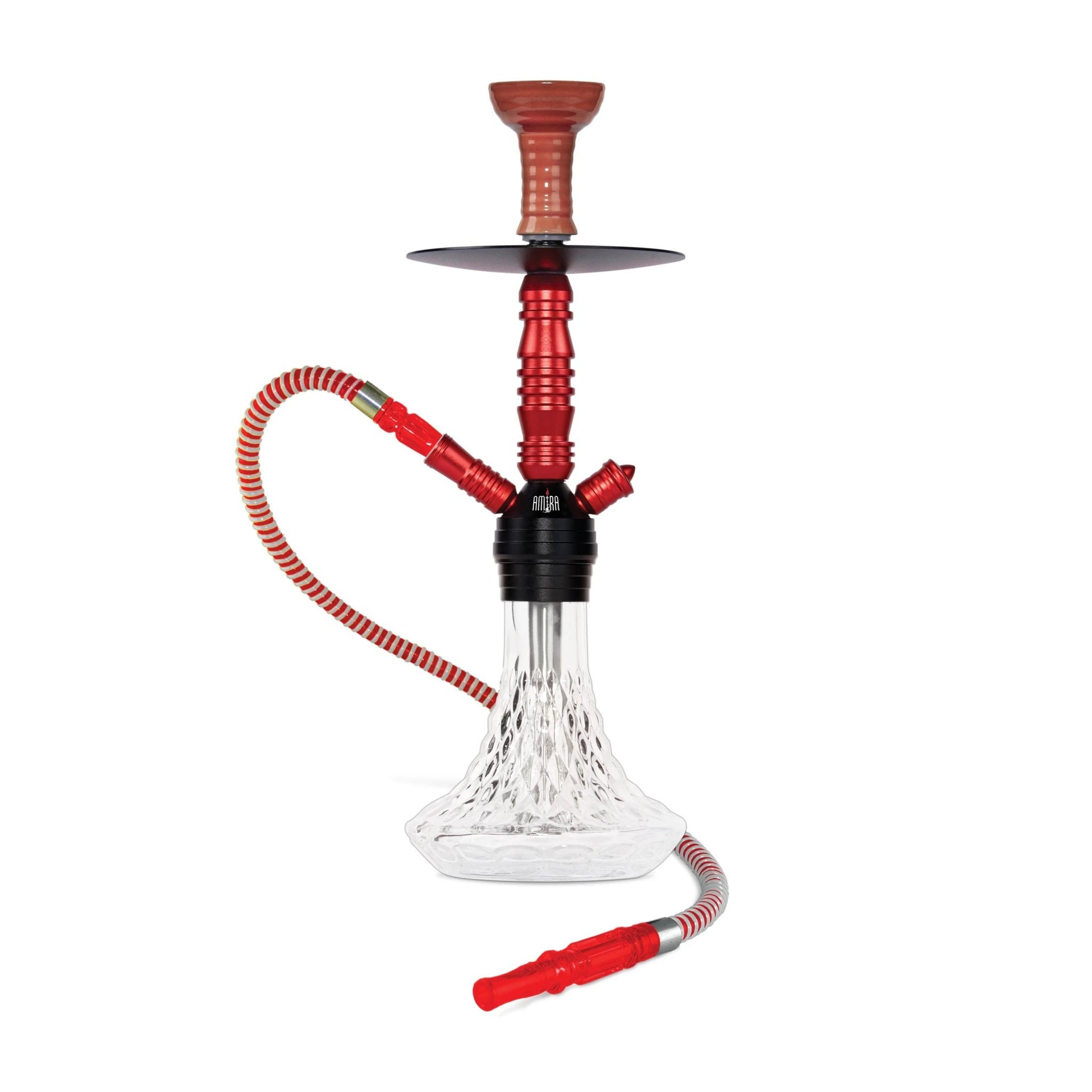 BYO Crystal Hookah 18" red stem clear crystal base matching hose