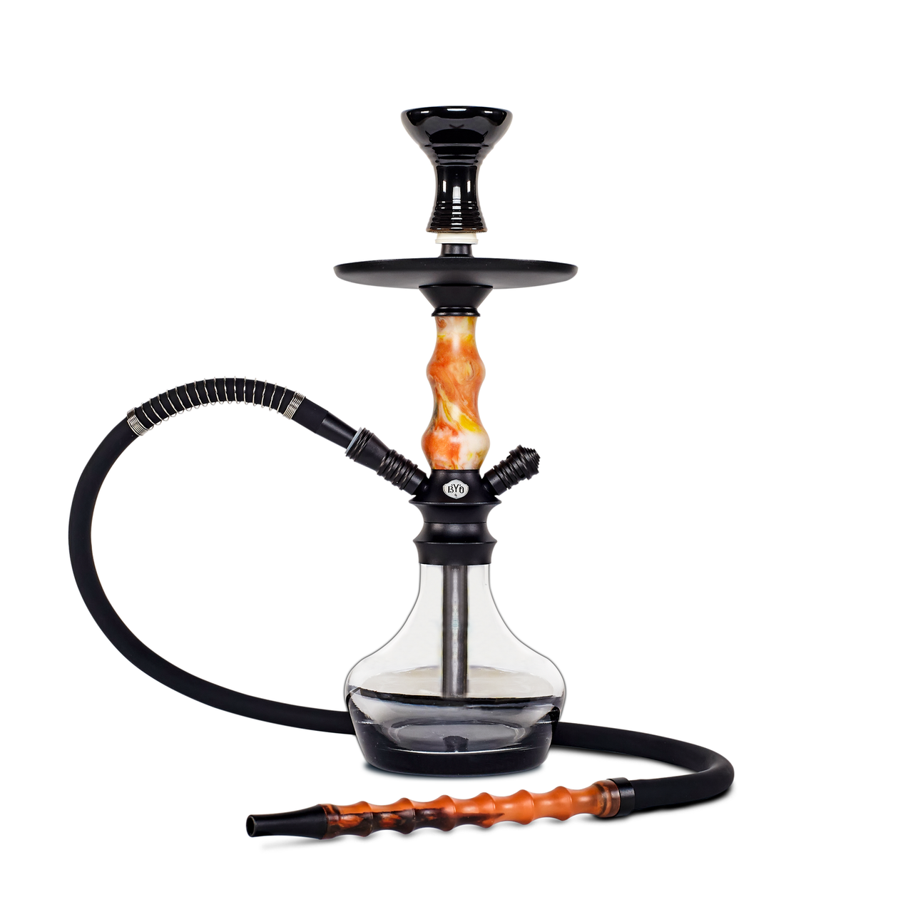 BYO Carnaval Hookah 17" orange stem clear base matching hose