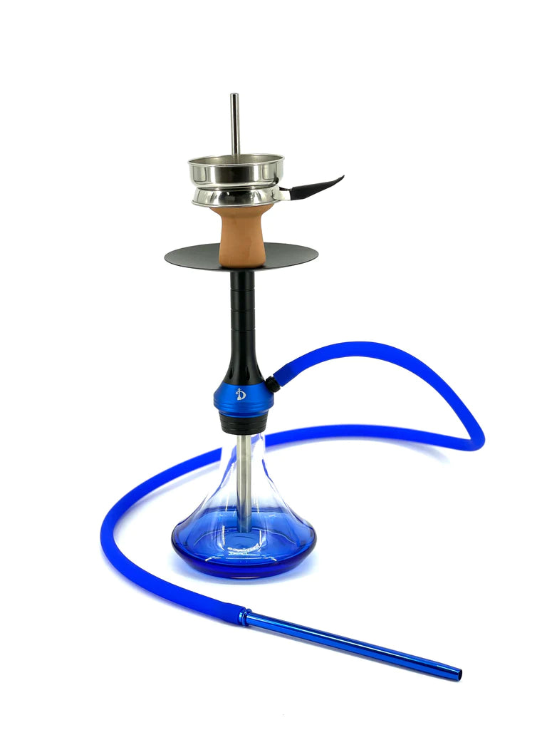 D Hookah Inception 20" Blue Black Stem Blue Hose Clear Base