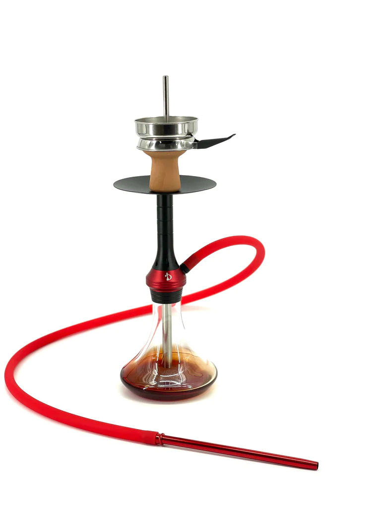 D Hookah Inception 20" Red and Black Stem Red Hose Clear Base