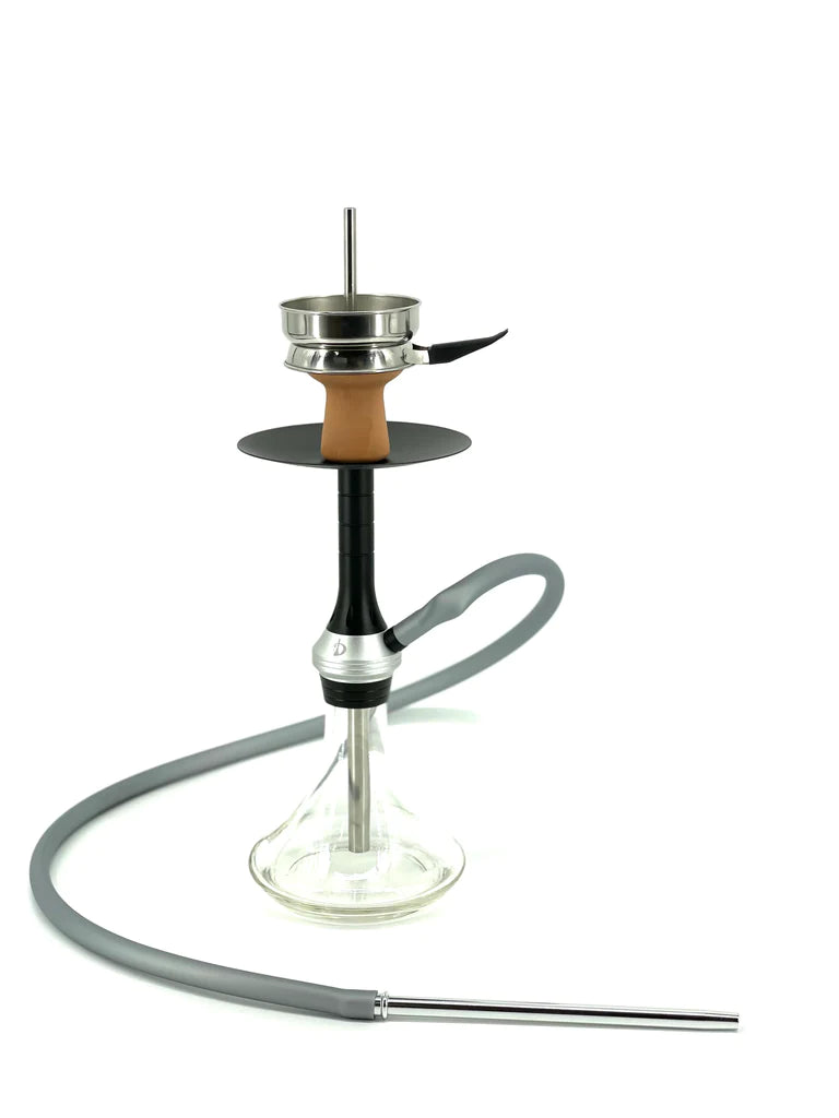 D Hookah Inception 20" Silver Hose Black Stem Clear Base