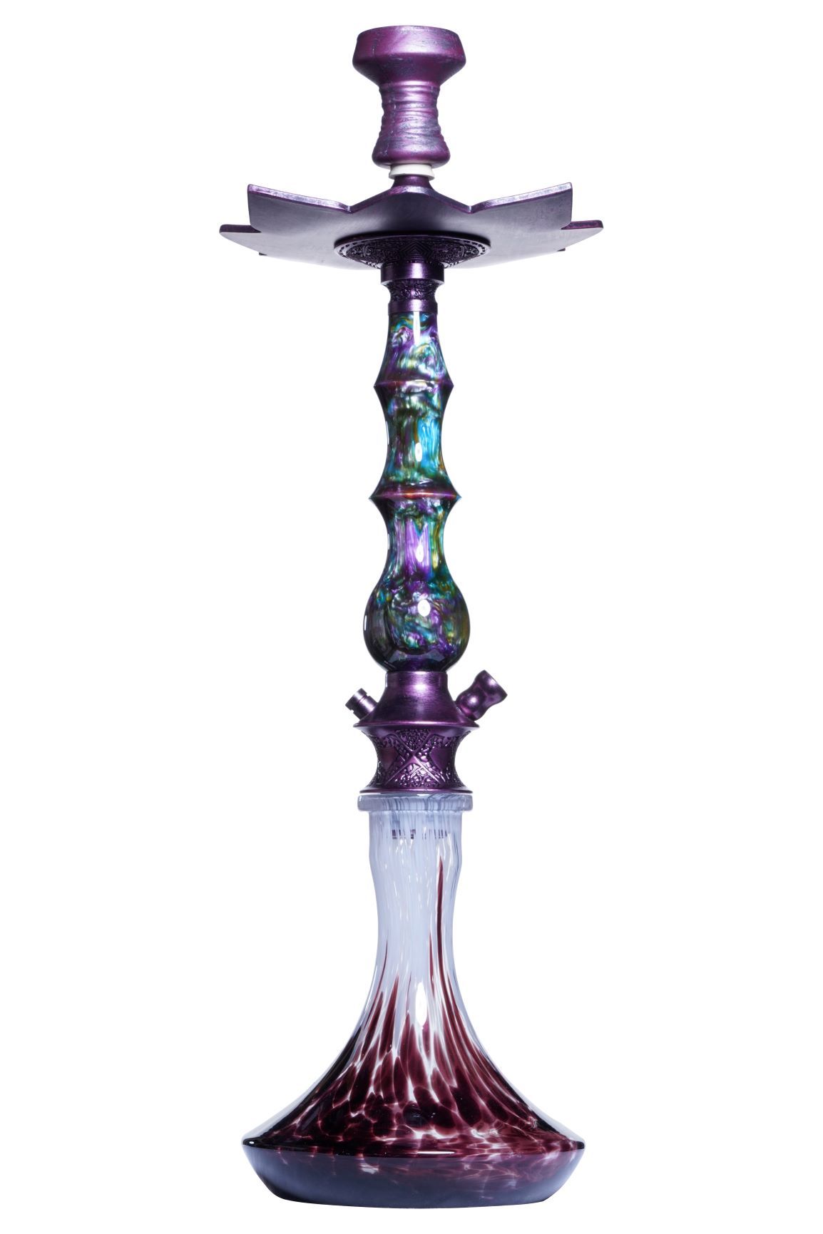 D Hookah Royal Marble purple and green stem with purple and white base