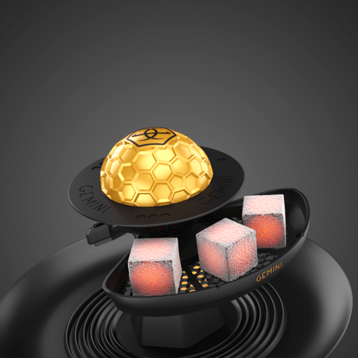 Gemini hookah bowl with three coals on tray