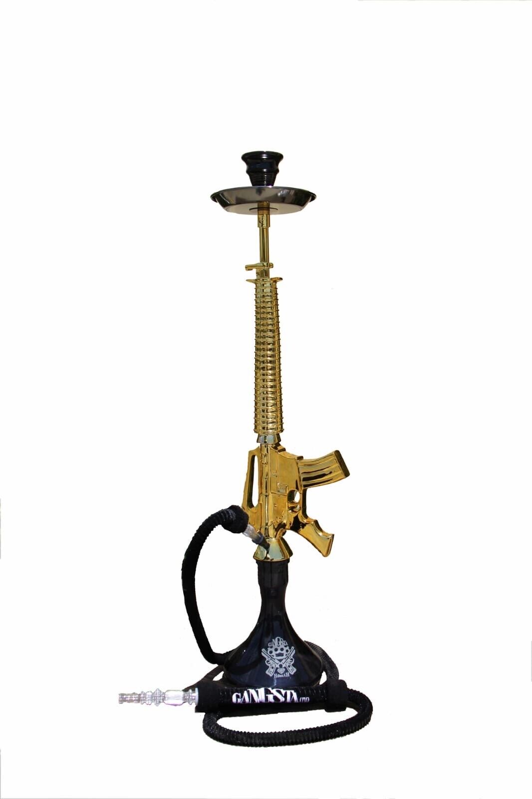 Gangsta Terminator Hookah 33" Gold Stem Black Base