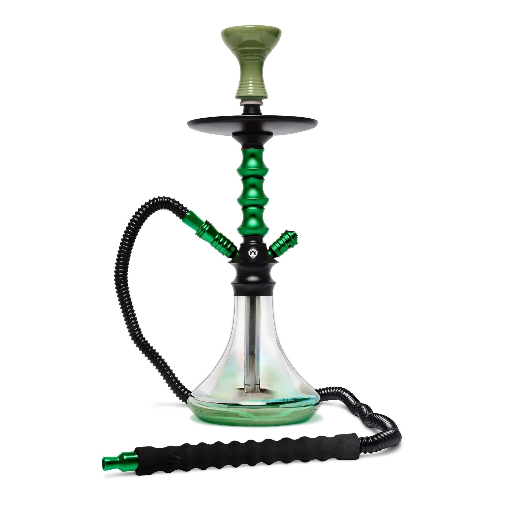 BYO Nebula Hookah 18 inch with green Stem matching bowl and clear base