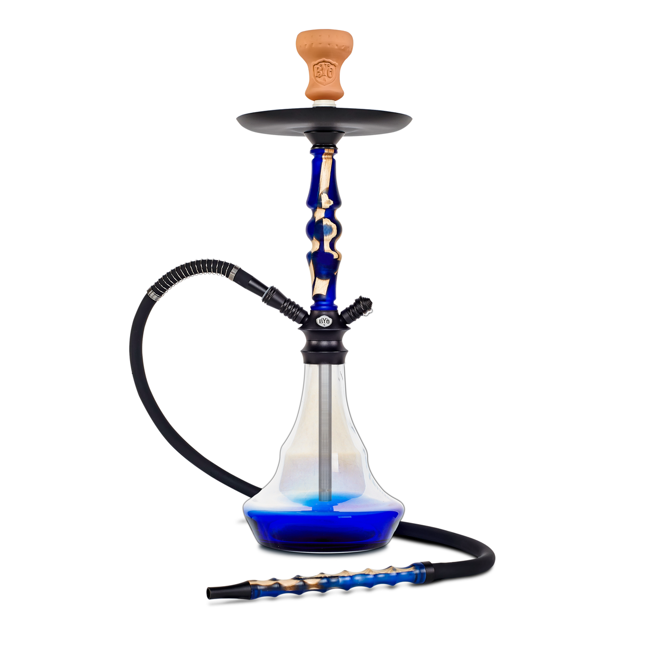 BYO Nobu Hookah 23" blue wood stem matching base and wood handle hose