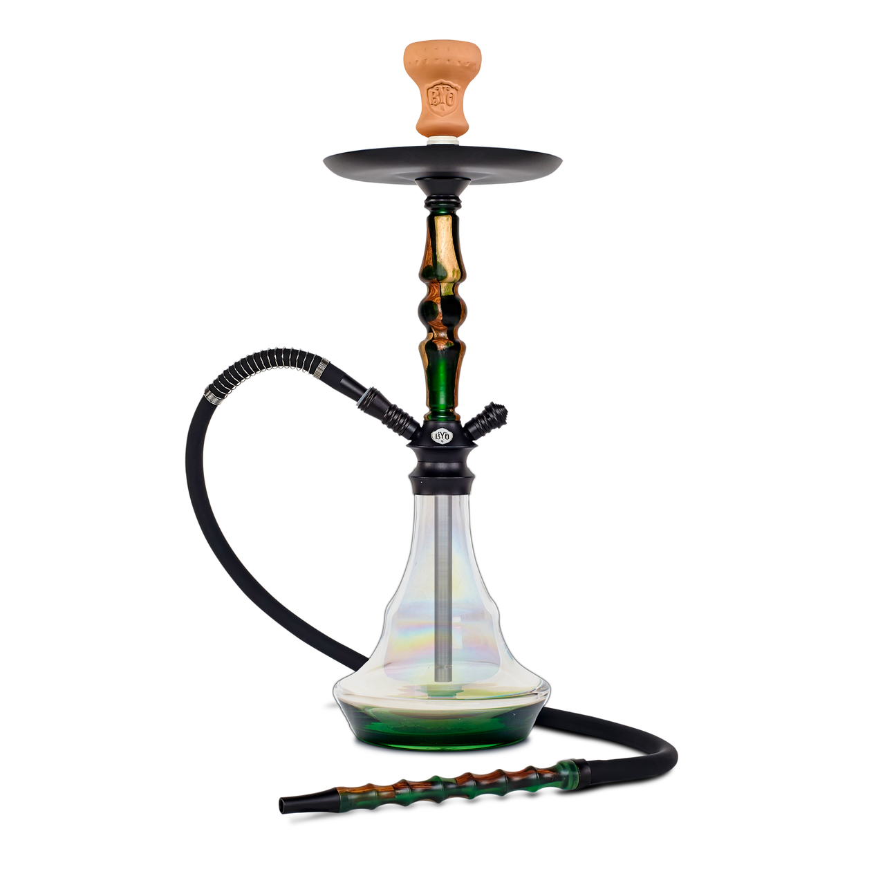 BYO Nobu Hookah 23" green wood stem matching base and wood handle hose