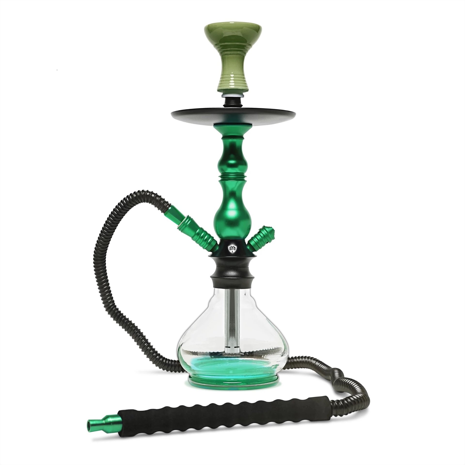 BYO Orion Hookah 17 inch green Stem matching bowl and clear base