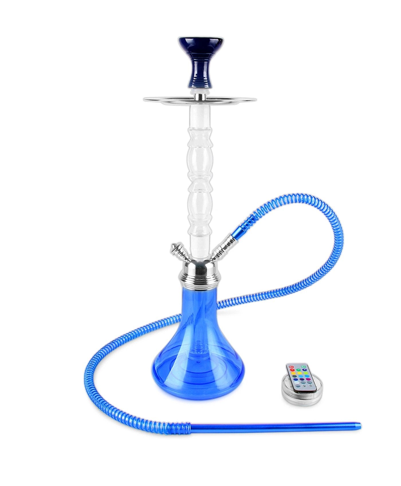 Rip Acdrylic Hookah 24" Clear Stem with blue base and led light controler