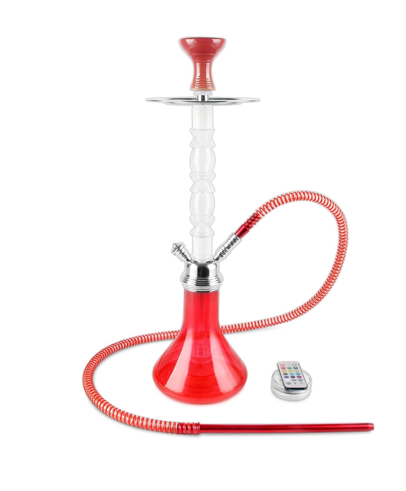 Rip Acdrylic Hookah 24" Clear Stem with red base and led light controler