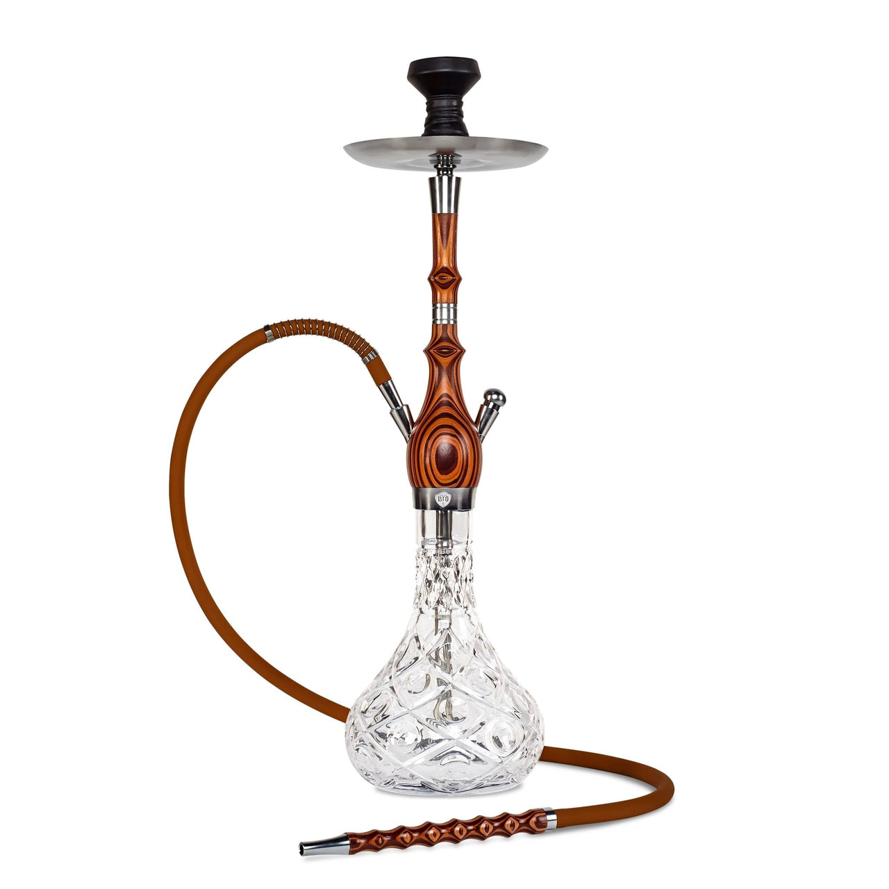 BYO Aria Hookah 28" Red wood stem clear base matching wood handle hose