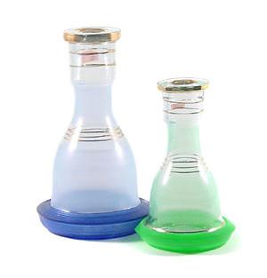 blue glass base with blue glass base protector and small green base with green protector