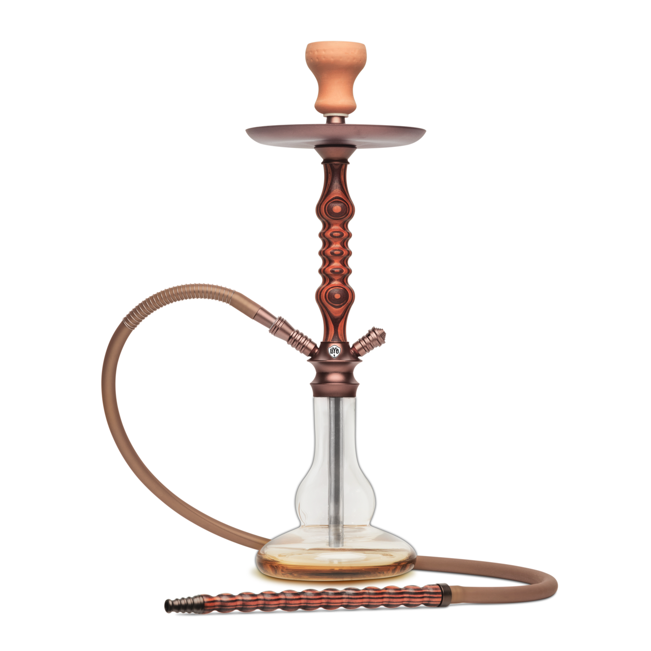 BYO Kirin Hookah 24" coffee wood stem matching base and wood handle hose