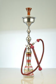 Nour Ice Bucket Egyptian Hookah 36 inch with stainless steel stem and red and gold striped clear base