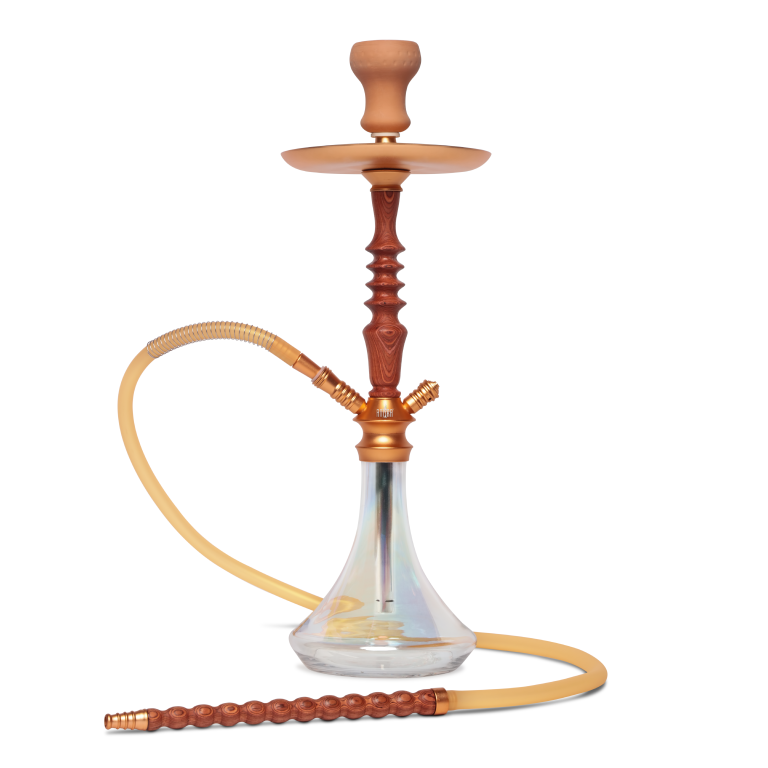 BYO Saki Hookah 24" Rose gold wood stem matching clear base and wood handle hose