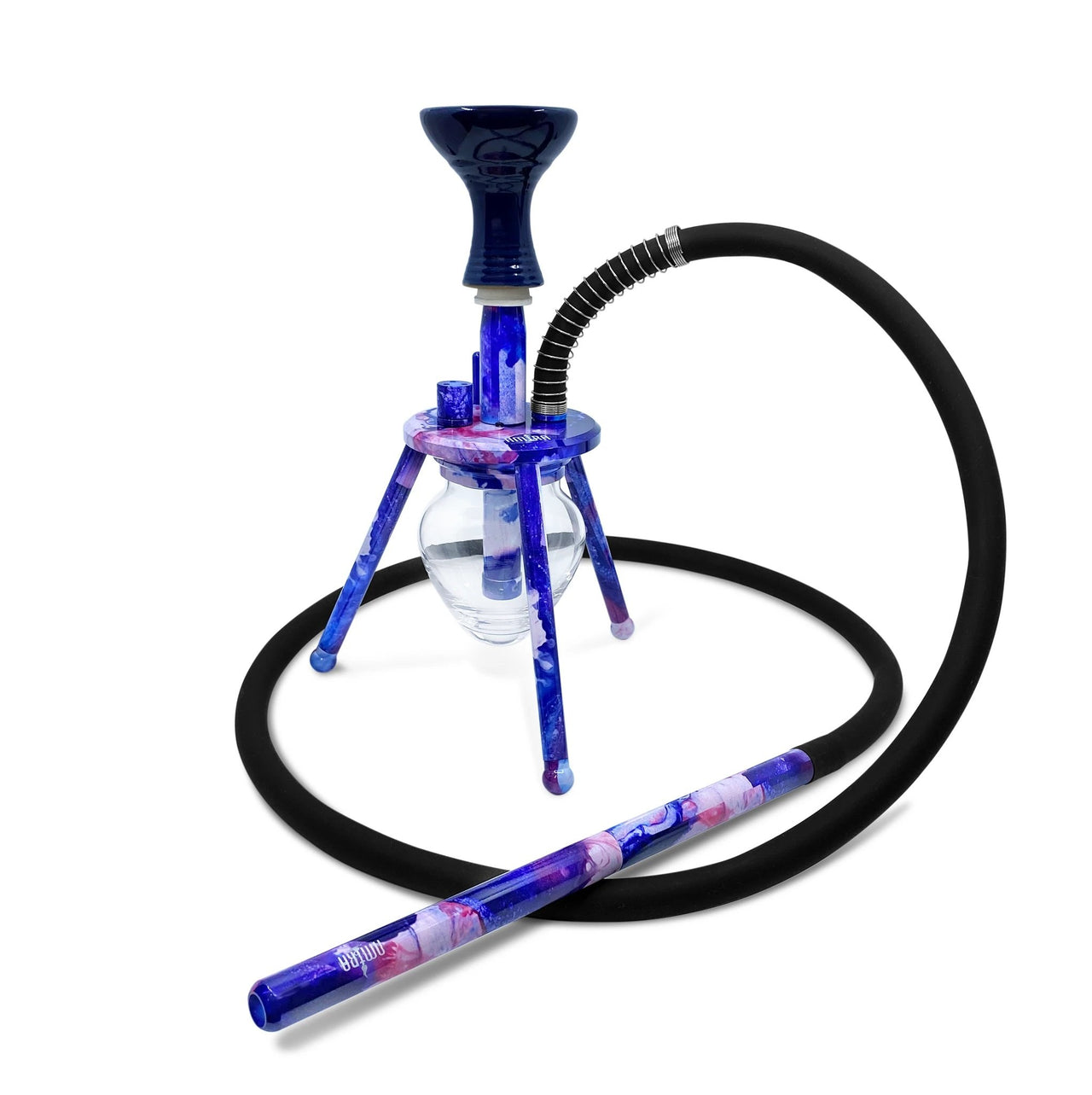 BYO Spider Hookah 12" - blue cloudz design matching handle hose