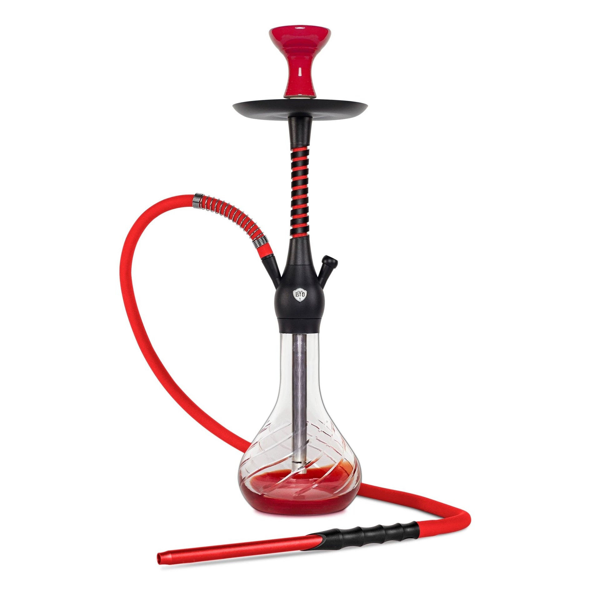 BYO Spirex Hookah 22" red stem matching clear base and hose